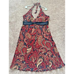 R & K Originals Womens Red PAISLEY Halter Dress‎ Size 18